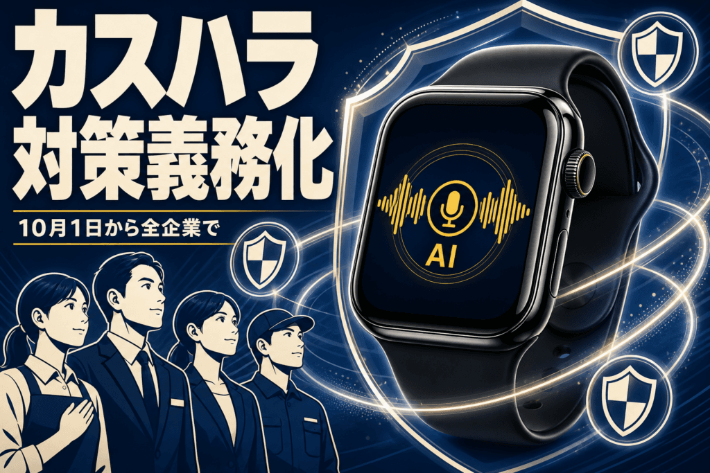 2026年10月1日からカスハラ対策が全企業で義務化。AIが音声を解析して暴言を検知する腕時計型デバイス「カスハラ対策Watch」が登場し、一人で対応する現場の従業員を守る。