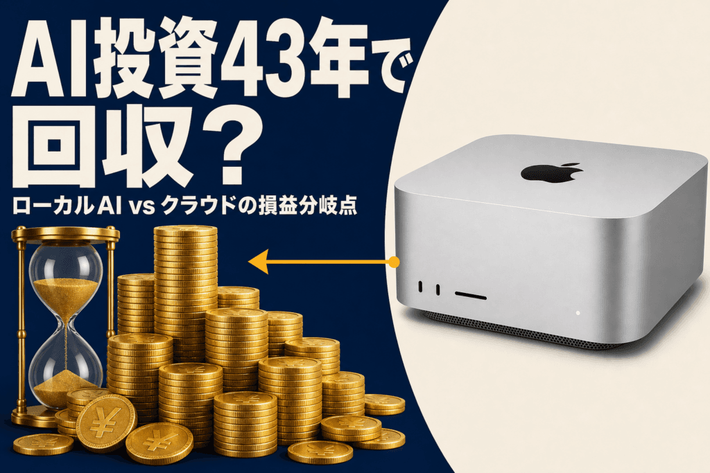 ローカルAIの投資回収期間を計算する新ツール「Sunk Cost」が登場。Mac Studio M5 Maxでは43.6年かかるケースも。ローカルAI vs クラウドAPIのコスト比較と賢い選び方を解説。