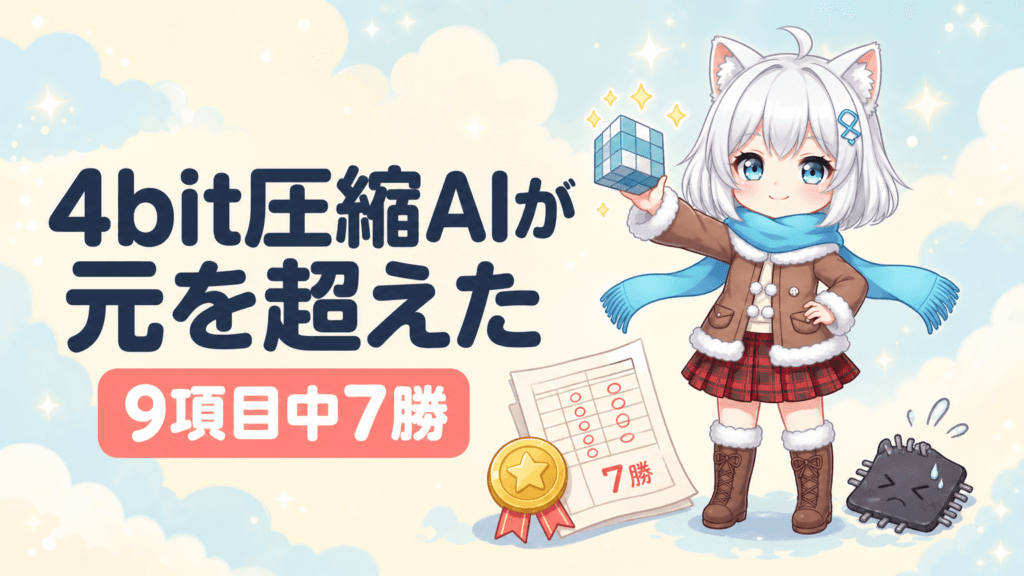 4bit圧縮AIが元モデル超え｜9項目中7勝
