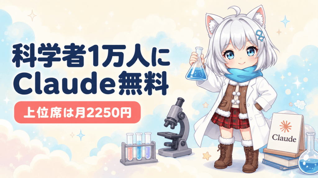 科学者1万人にClaude無料｜上位席は月2250円