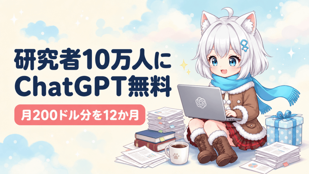 研究者10万人にChatGPT無料｜月3万円分