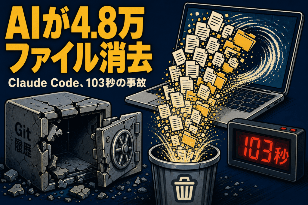 Claude Codeが103秒で4.8万ファイル消去｜原因は？