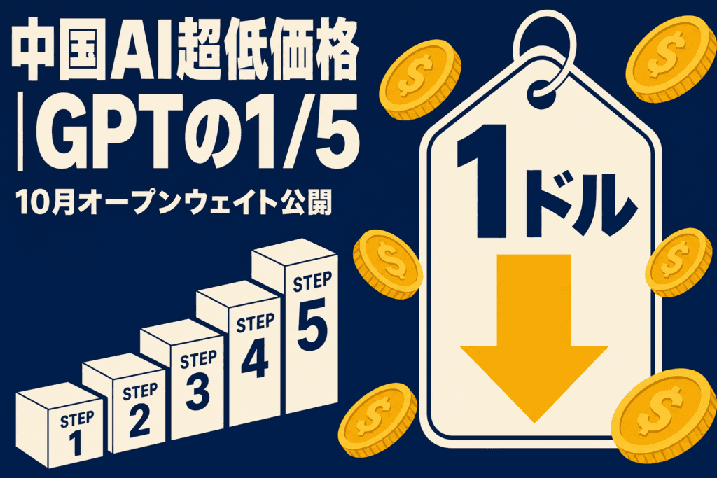 中国StepFunが発表したStep 5 Previewは、GPT-4oの5分の1という超低価格で600億パラメータのスパースMoEを実現。10月15日にオープンウェイトとして公開予定で、日本企業のAI導入コストを大幅削減する可能性がある。