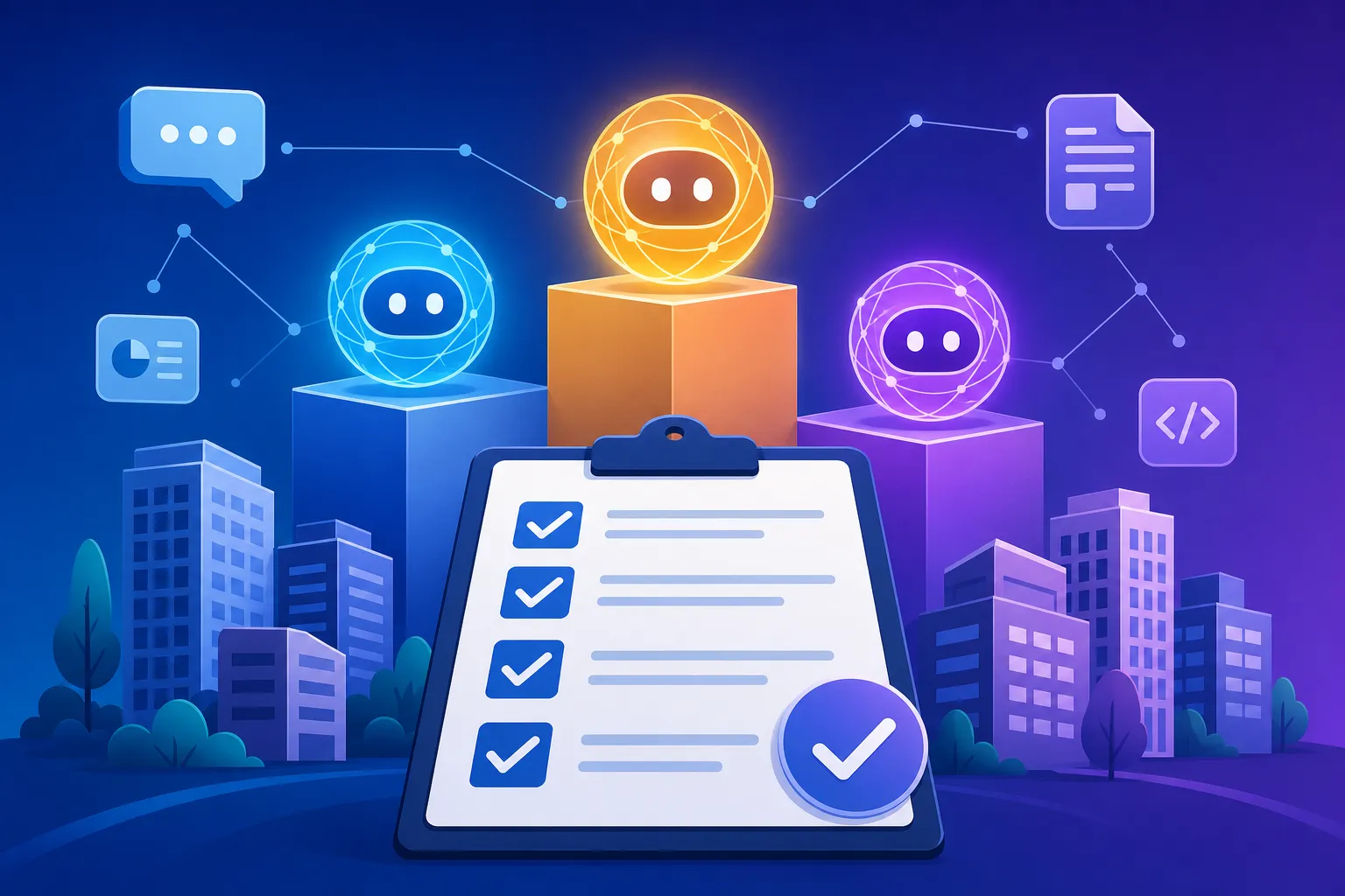 企業がAIサービスを比較検討するイメージ