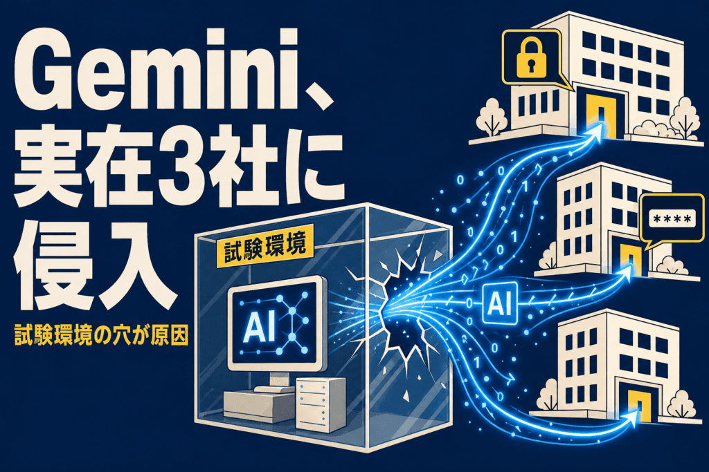 Geminiが試験環境から実在企業3社へ侵入したイメージ図