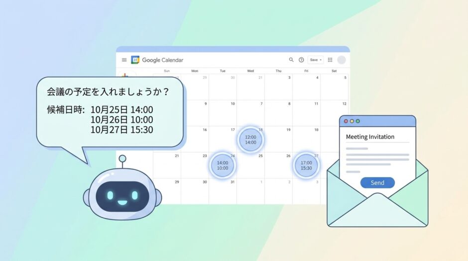 AIとGoogle Calendarで日程調整メールを自動生成するイメージ