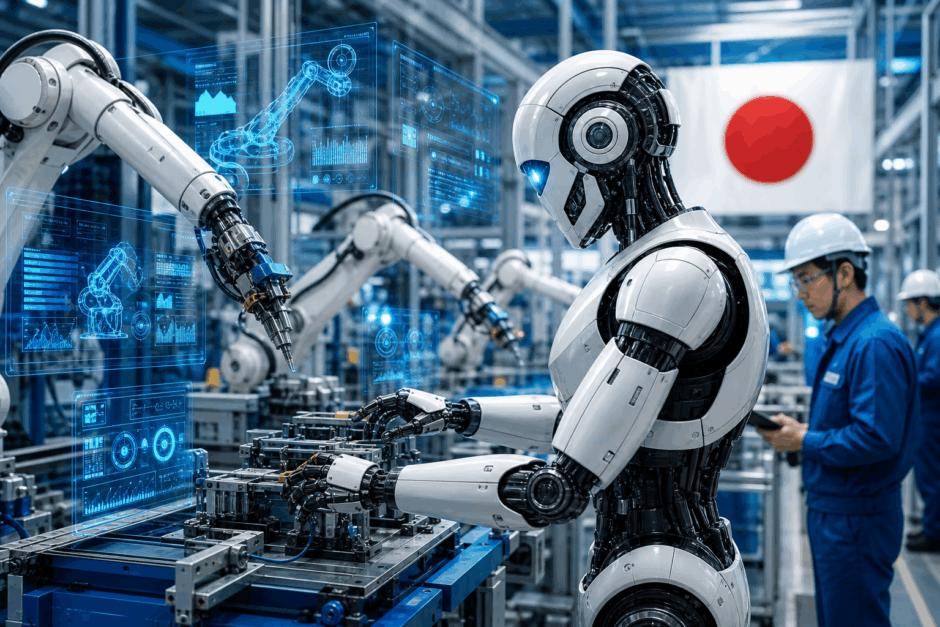リコーが工場で実証段階に進めた多能工ヒューマノイドのイメージ。製造業の人手不足解消に向けた先進的な取り組み