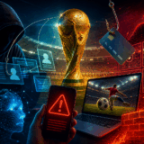 2026年サッカーW杯を標的にした生成AI詐欺の警告を示すサイバーセキュリティのイメージ