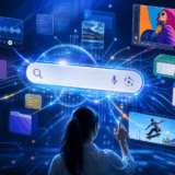 Google検索のAIモードがCanva、YouTube Music、Instacartと連携し、検索画面から直接デザイン作成やプレイリスト作成ができるようになった様子