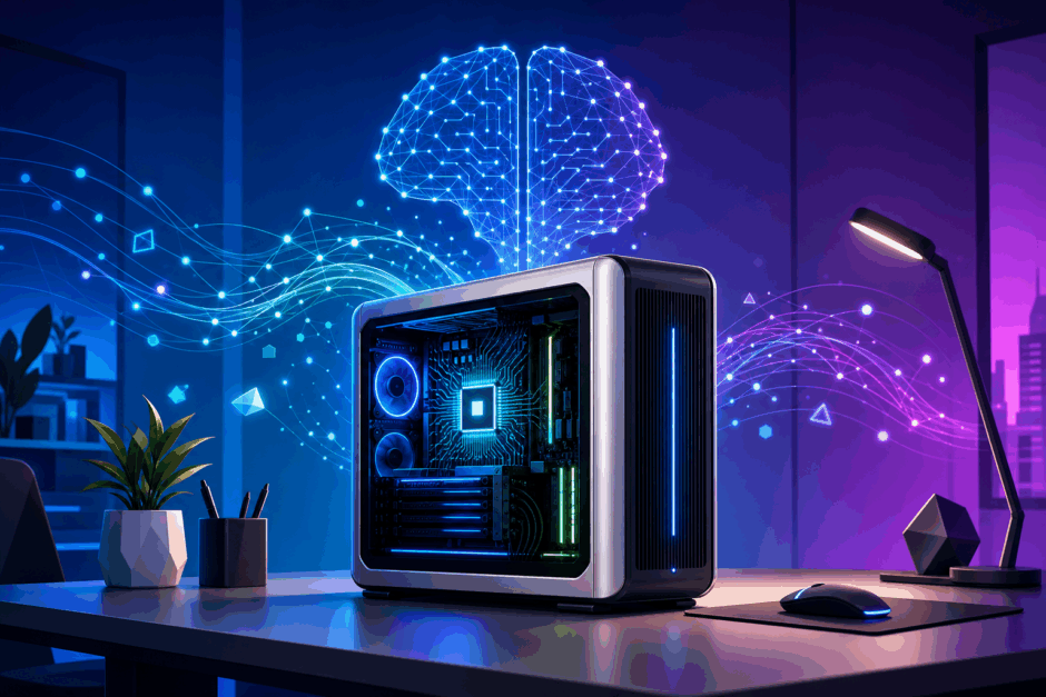 机に置けるAIスーパーコンピューターのイメージ