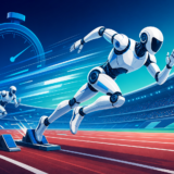 トラックを疾走するヒューマノイドロボットのイラスト
